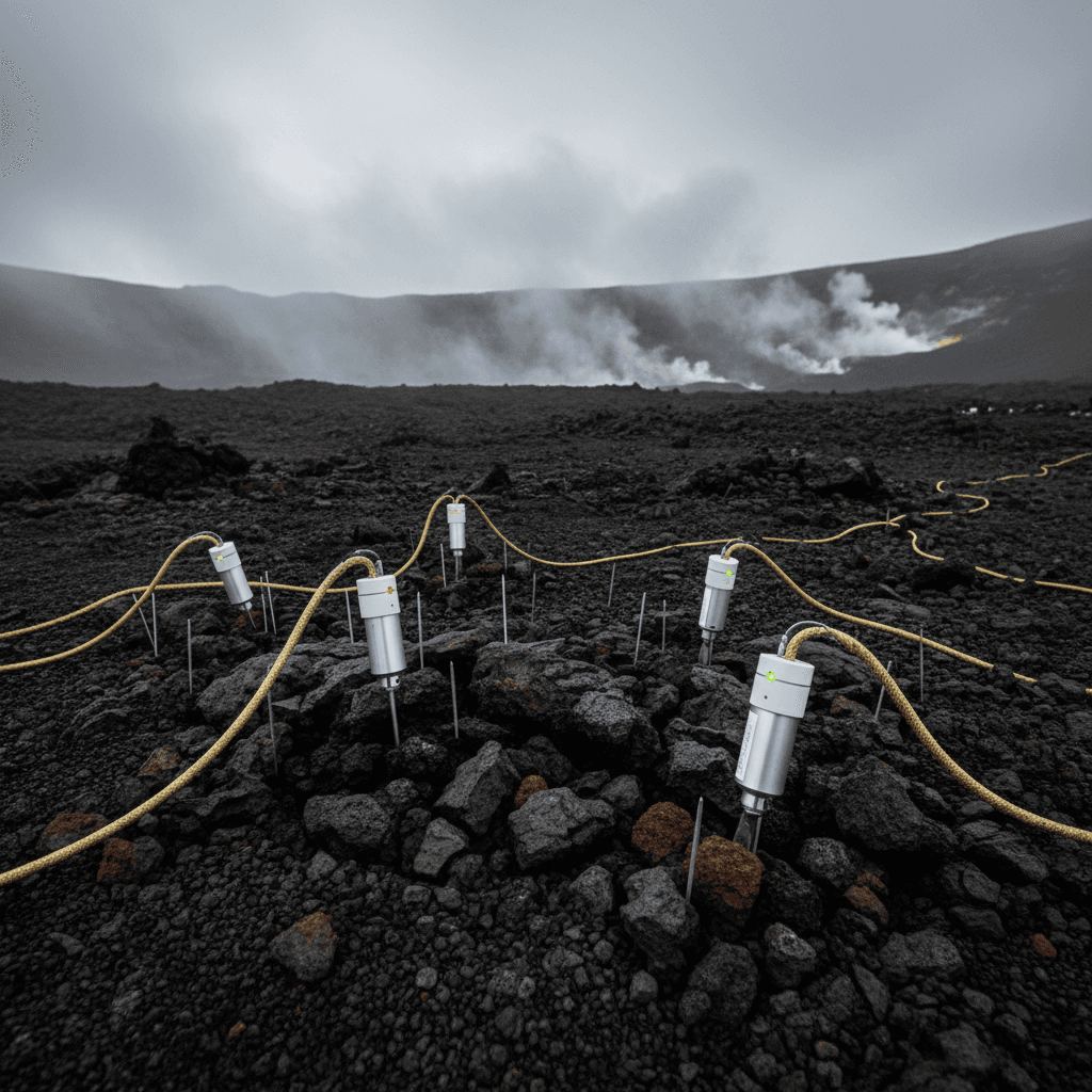Distributed seismometer network embedded in volcanic rock